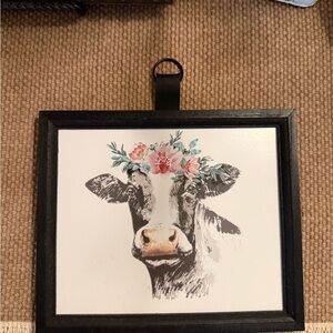 Floral Cow Wall Art with Black Frame farmhouse decor rustic cottage decor